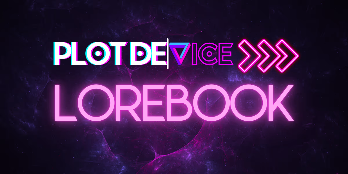 Promotional art showcasing the Vaudrium community read-along for the satirical fantasy web novel 'plot Device' by Michael Martin, part of the Vaudeverse Saga. Features an abstract cosmic nebula featuring swirling, translucent magenta and purple filaments glowing against a dark, starry indigo background, representing the kinetic dissonance of the infinite paraworld omniverse of the Vaudeverse.